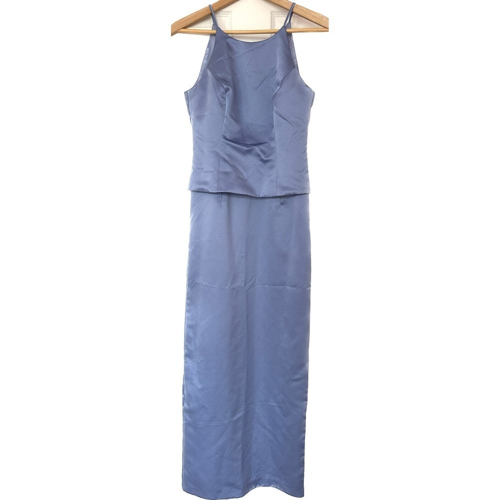 Michaelangelo Dress Women's Size 2 Sleeveless Blue Satin Made in USA Vintage